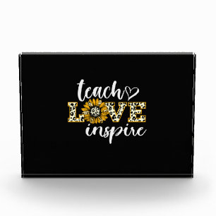 Teacher Gift Teach Love Inspire Leopard Photo Block