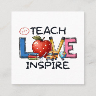 Teacher Gift Teach Love Inspire Square Business Card