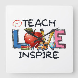 Teacher Gift   Teach Love Inspire Square Wall Clock