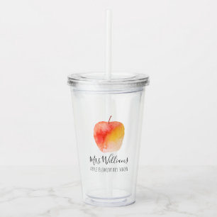 Teacher Gift Watercolor Apple Personalised Name Acrylic Tumbler