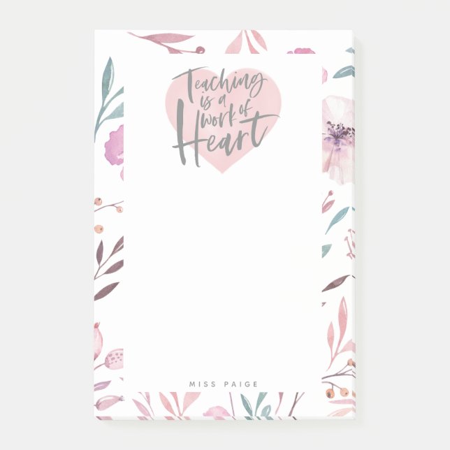 Teacher gift watercolor heart post-it notes (Front)