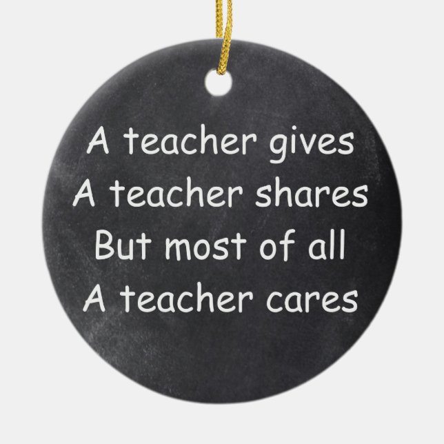 Teacher Gives Shares Cares Chalkboard Gift Idea Ceramic Tree Decoration (Front)