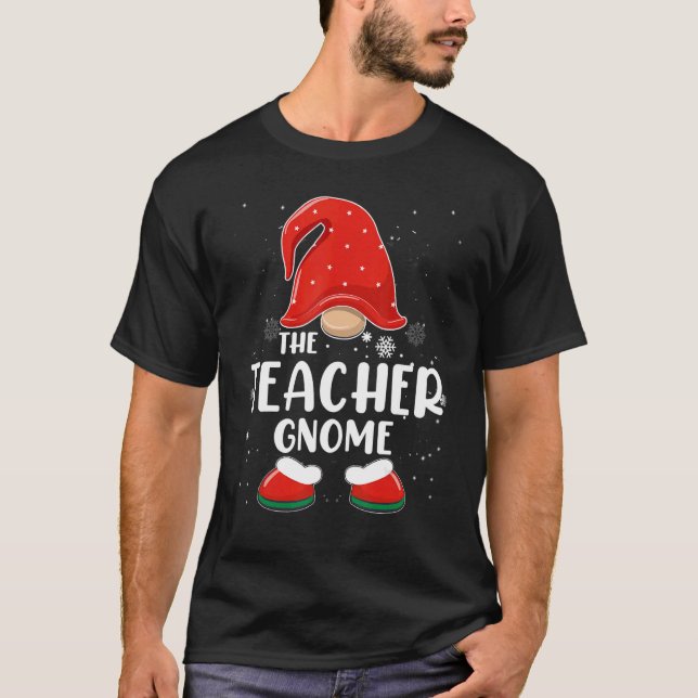 Teacher Gnome Buffalo Plaid Matching Family Christ T-Shirt (Front)