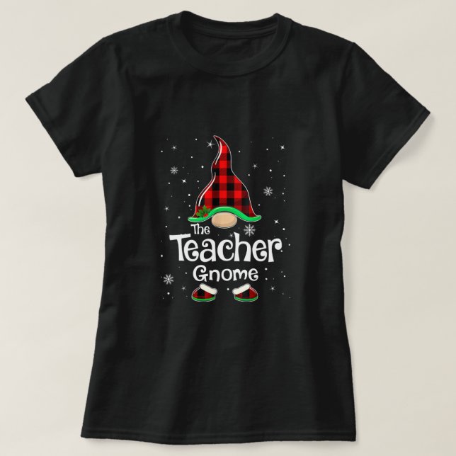 Teacher Gnome Buffalo Plaid Matching Family Christ T-Shirt (Design Front)