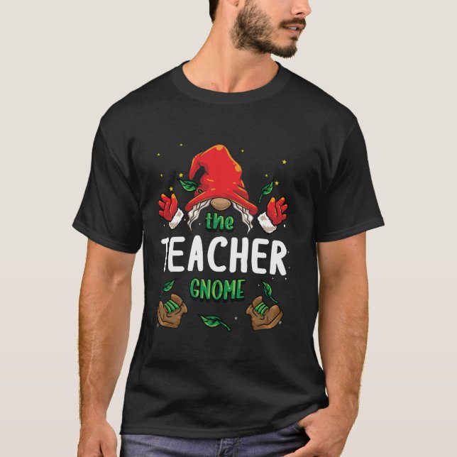 Teacher Gnome Matching Family Group Christmas Paja T-Shirt (Front)
