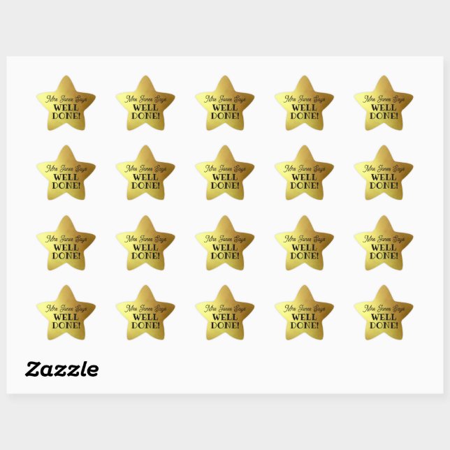 Teacher gold star "Well Done!"  Star Sticker (Sheet)