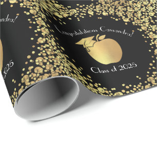 Teacher Graduation Black Gold Wrapping Paper
