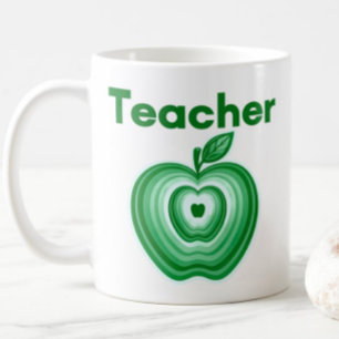 Teacher Green Apple Rings Gift Coffee Mug