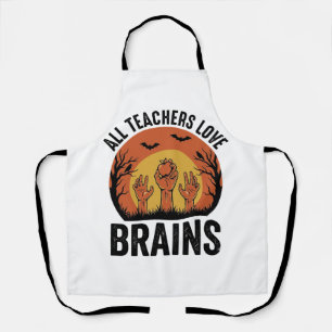 Teacher Halloween Brains Vintage Vector Design_1 Apron