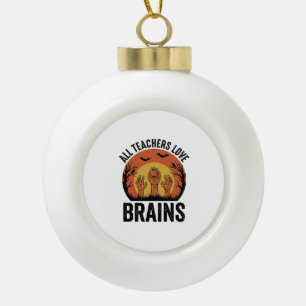 Teacher Halloween Brains Vintage Vector Design_1 Ceramic Ball Christmas Ornament
