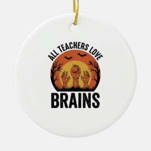 Teacher Halloween Brains Vintage Vector Design_1 Ceramic Tree Decoration