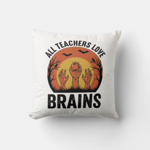 Teacher Halloween Brains Vintage Vector Design_1 Cushion