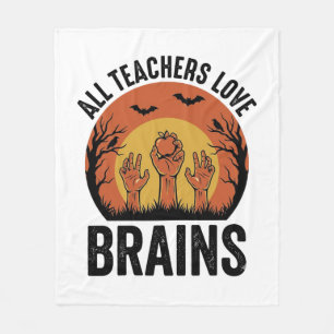 Teacher Halloween Brains Vintage Vector Design_1 Fleece Blanket