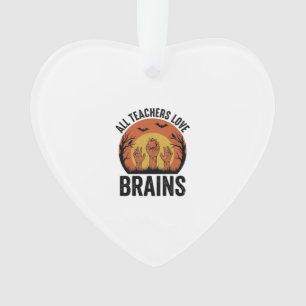 Teacher Halloween Brains Vintage Vector Design_1 Ornament
