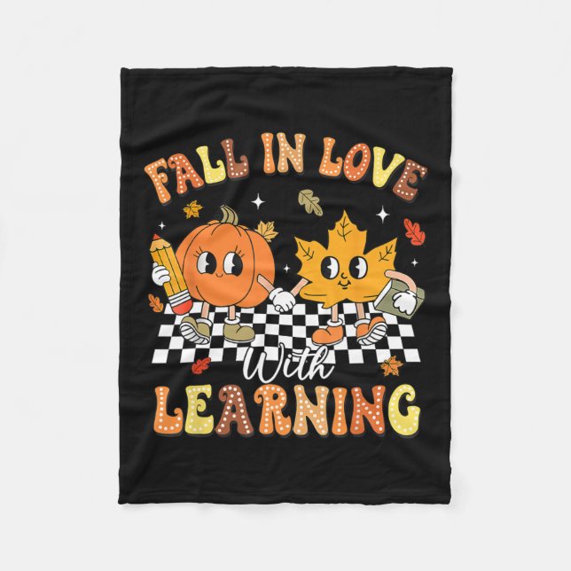 Teacher Halloween Fall In Love With Learning Thank Fleece Blanket (Front)