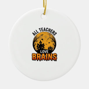Teacher Halloween Love Brains Vintage Design_1 Ceramic Tree Decoration