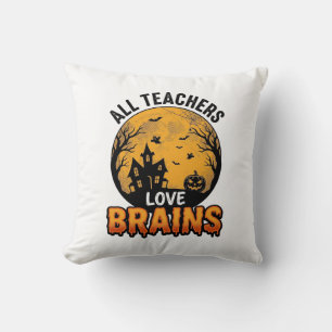 Teacher Halloween Love Brains Vintage Design_1 Cushion