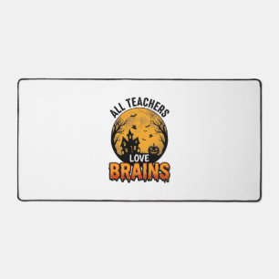 Teacher Halloween Love Brains Vintage Design_1 Desk Mat