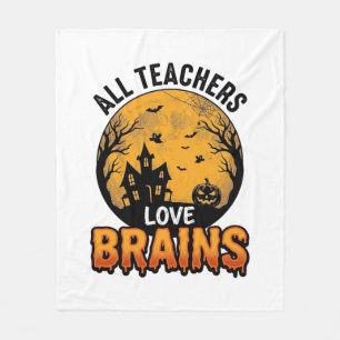 Teacher Halloween Love Brains Vintage Design_1 Fleece Blanket