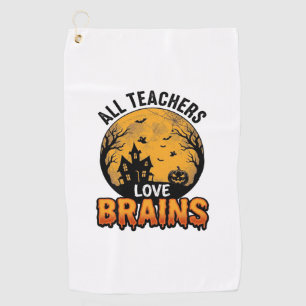 Teacher Halloween Love Brains Vintage Design_1 Golf Towel