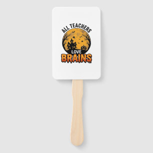Teacher Halloween Love Brains Vintage Design_1 Hand Fan