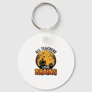 Teacher Halloween Love Brains Vintage Design_1 Key Ring