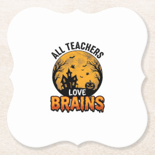Teacher Halloween Love Brains Vintage Design_1 Paper Coaster