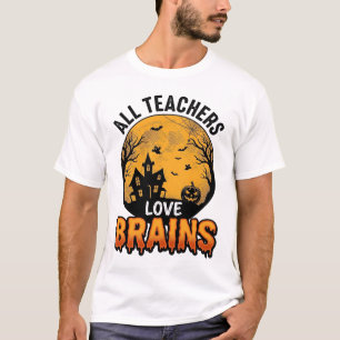 Teacher Halloween Love Brains Vintage Design_1 T-Shirt