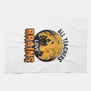 Teacher Halloween Love Brains Vintage Design_1 Tea Towel