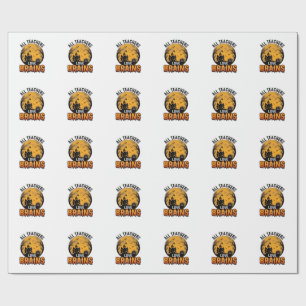 Teacher Halloween Love Brains Vintage Design_1 Wrapping Paper
