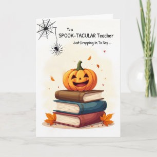 Teacher Halloween Pumpkin on Books Cute Spider Card