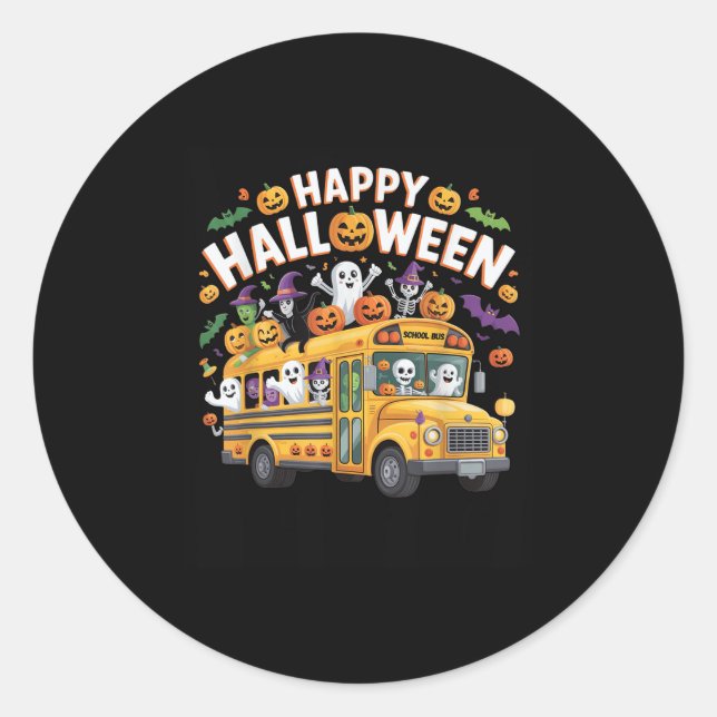 Teacher Halloween School Bus Driver Cute Ghost Wit Classic Round Sticker (Front)