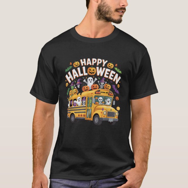 Teacher Halloween School Bus Driver Cute Ghost Wit T-Shirt (Front)