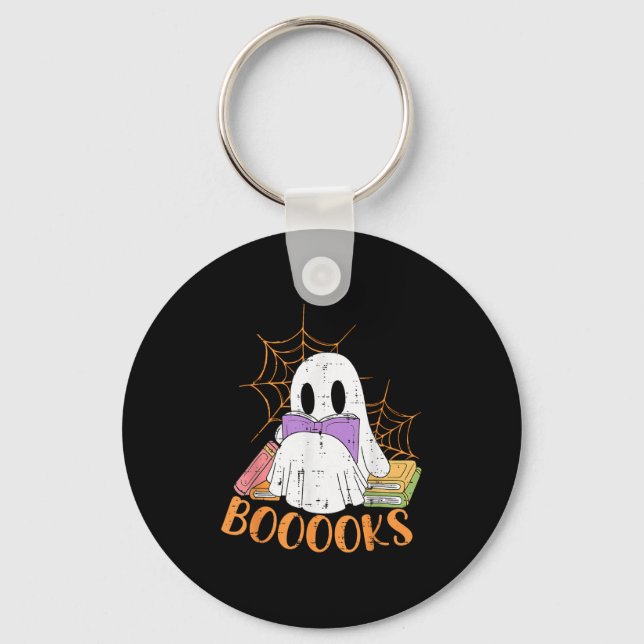 Teacher Halloween Shirt Ghost Teacher Book Library Key Ring (Front)
