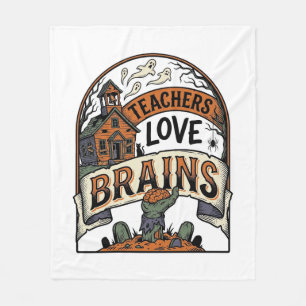 Teacher Halloween Shirt Teachers Love Brains_1 Fleece Blanket