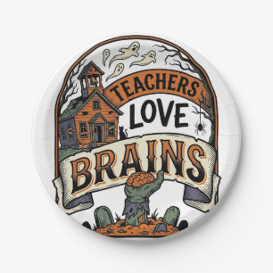 Teacher Halloween Shirt Teachers Love Brains_1 Paper Plate