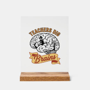 Teacher Halloween Shirt Vintage Engraved Brain Pun Acrylic Sign
