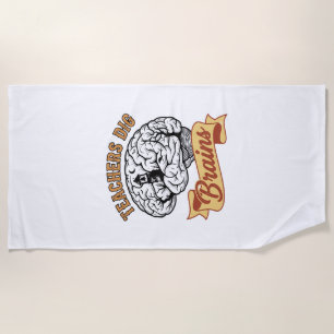 Teacher Halloween Shirt Vintage Engraved Brain Pun Beach Towel
