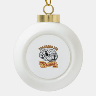 Teacher Halloween Shirt Vintage Engraved Brain Pun Ceramic Ball Christmas Ornament