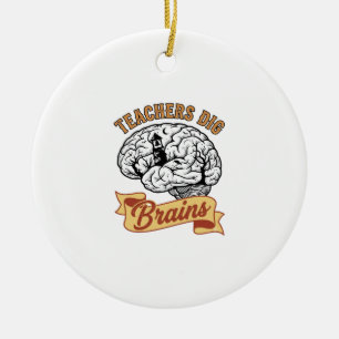 Teacher Halloween Shirt Vintage Engraved Brain Pun Ceramic Tree Decoration