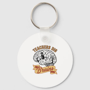 Teacher Halloween Shirt Vintage Engraved Brain Pun Key Ring