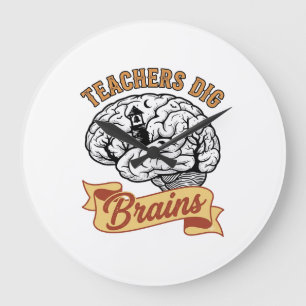 Teacher Halloween Shirt Vintage Engraved Brain Pun Large Clock