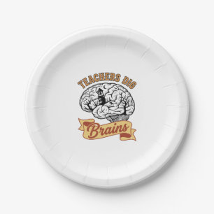 Teacher Halloween Shirt Vintage Engraved Brain Pun Paper Plate
