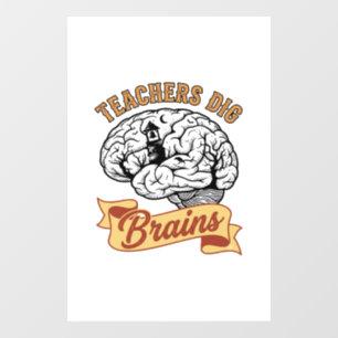 Teacher Halloween Shirt Vintage Engraved Brain Pun Window Cling