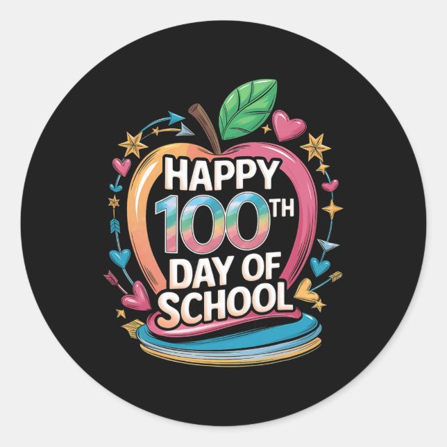 Teacher Happy 100th Day Of School Math Apple Frame Classic Round Sticker (Front)