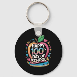 Teacher Happy 100th Day Of School Math Apple Frame Key Ring