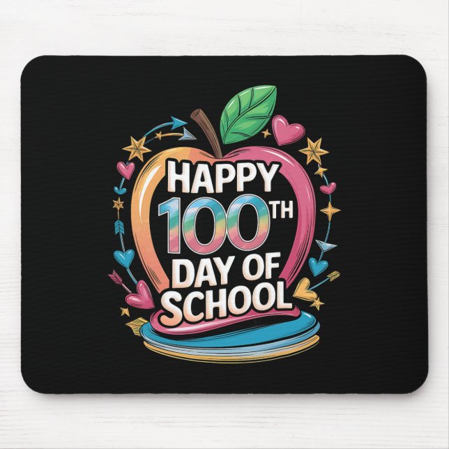 Teacher Happy 100th Day Of School Math Apple Frame Mouse Mat (Front)