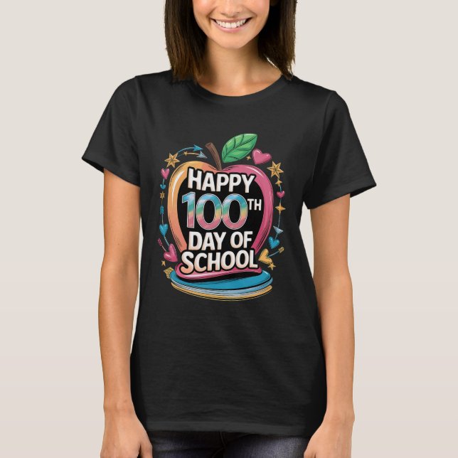Teacher Happy 100th Day Of School Math Apple Frame T-Shirt (Front)