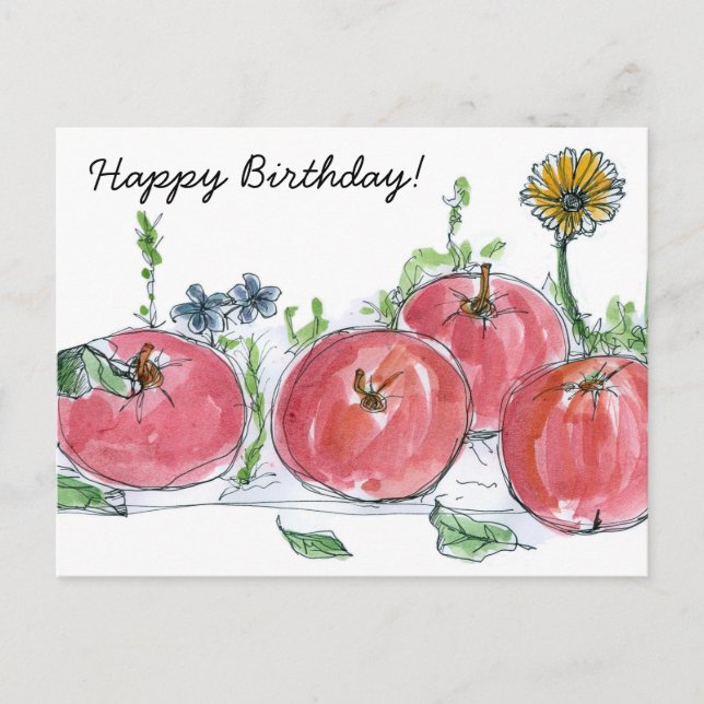 Teacher Happy Birthday Red Apples Fruit  Postcard (Front)