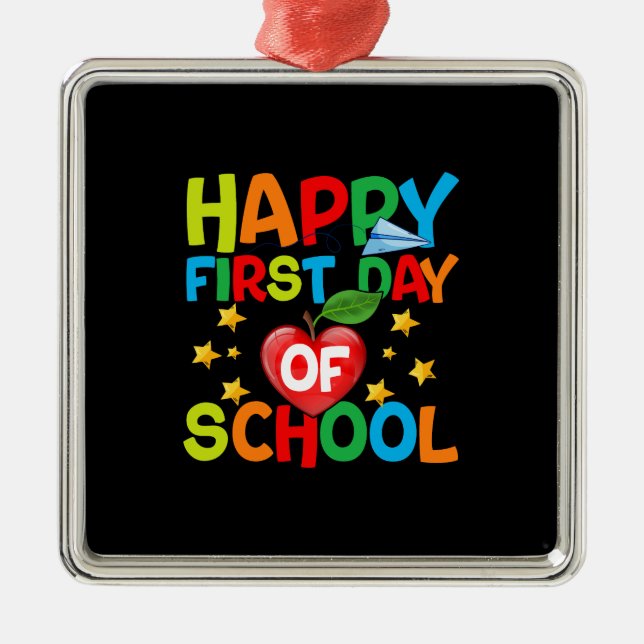 Teacher Happy First Day Of School Metal Tree Decoration (Front)